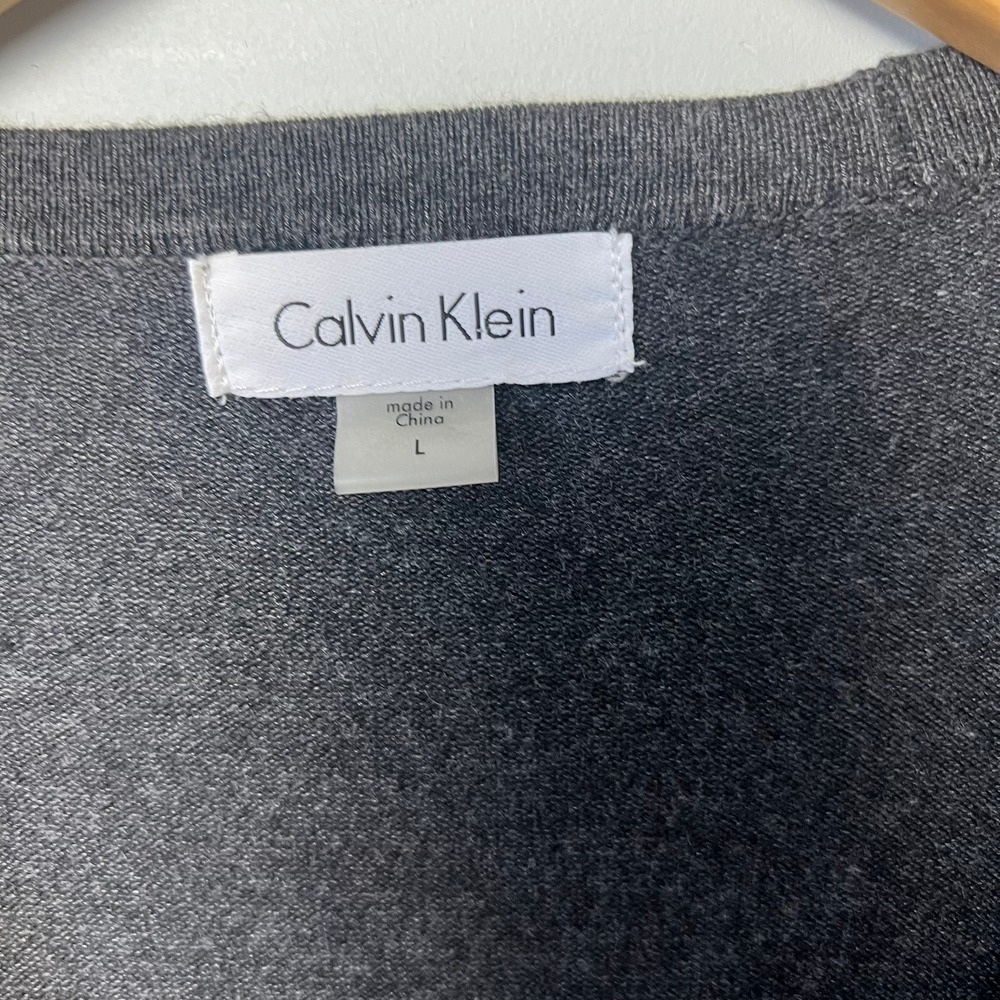 Calvin Klein Charcoal Gray Faux Wrap‎ Sweater Dress L Professional Minimalist - Picture 3 of 9